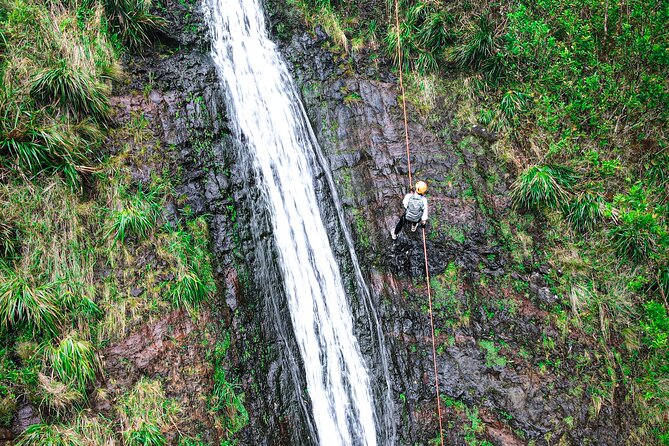 Chasing Waterfalls:Wild Hawaii Rappelling - Arriving at the waterfall: set up, then controlled adrenaline