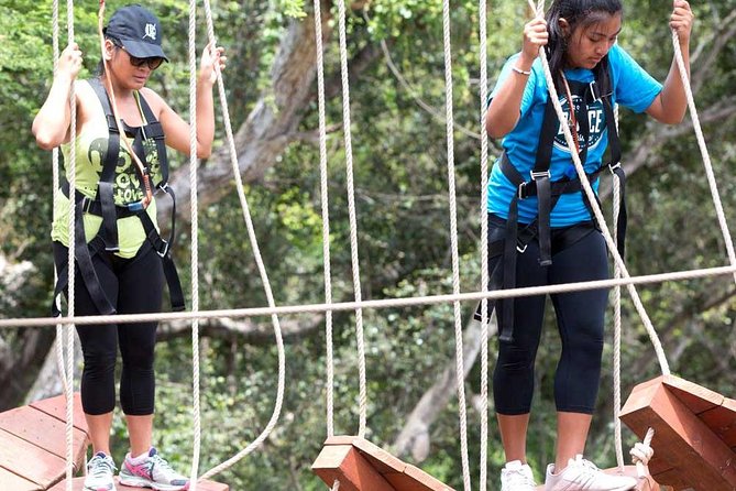 High Ropes Adventure Course at Coral Crater - Entering the Adventure Tower: harnessing and the first nerve-check