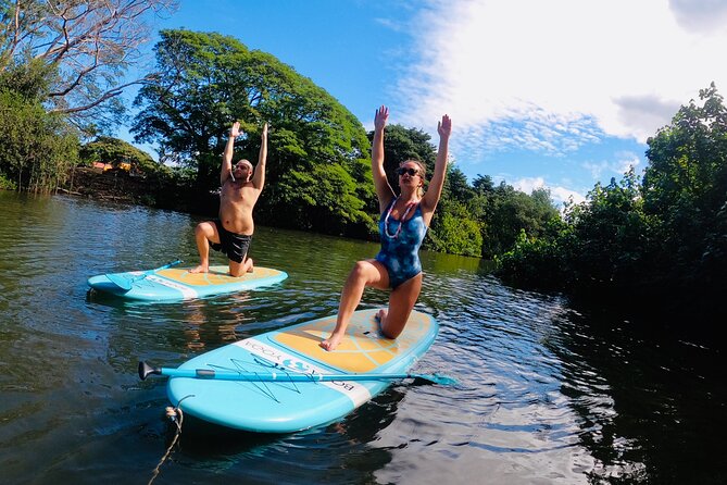 Stand-Up Paddle Yoga on the North Shore of Oahu - Paddling into the Anahulu River area: what happens between steps