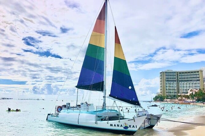 Sunset sail Aboard Manakai Catamaran - Why the Mana Kai rainbow catamaran is such a good Waikiki sunset match